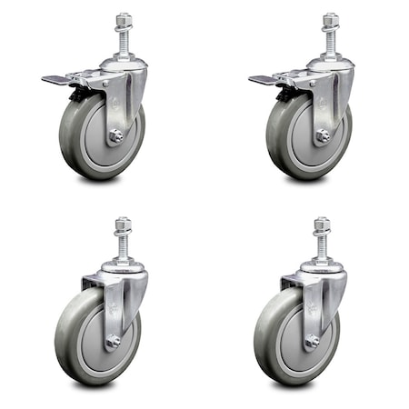 Service Caster 5 Inch Gray Polyurethane Swivel 3/8 Inch Stem Caster Total Lock Brake SCC, 2PK SCC-TSTTL20S514-PPUB-381615-2-S-2